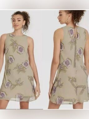 wild fable Sage Midi Dress with Lavender Rose Print
